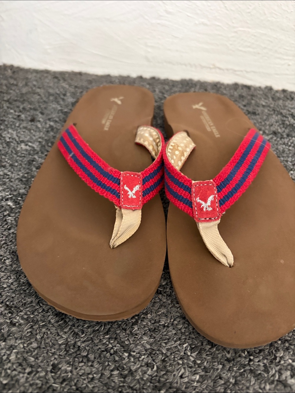 American Eagle Outfitters Brown Sandals with Red & Blue Straps